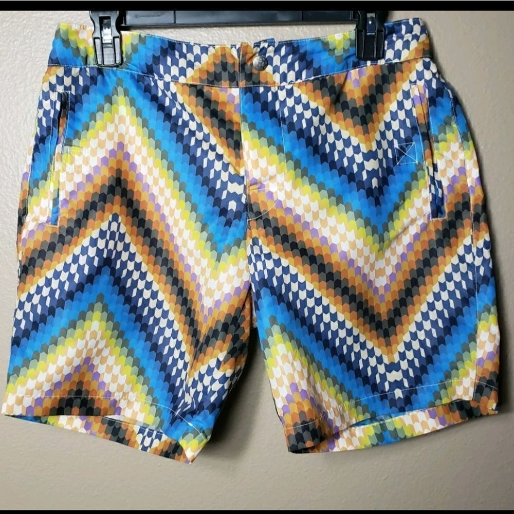 Mr. Turk Chevron Pixal Colorful 7" Swim Shorts-Size 30
